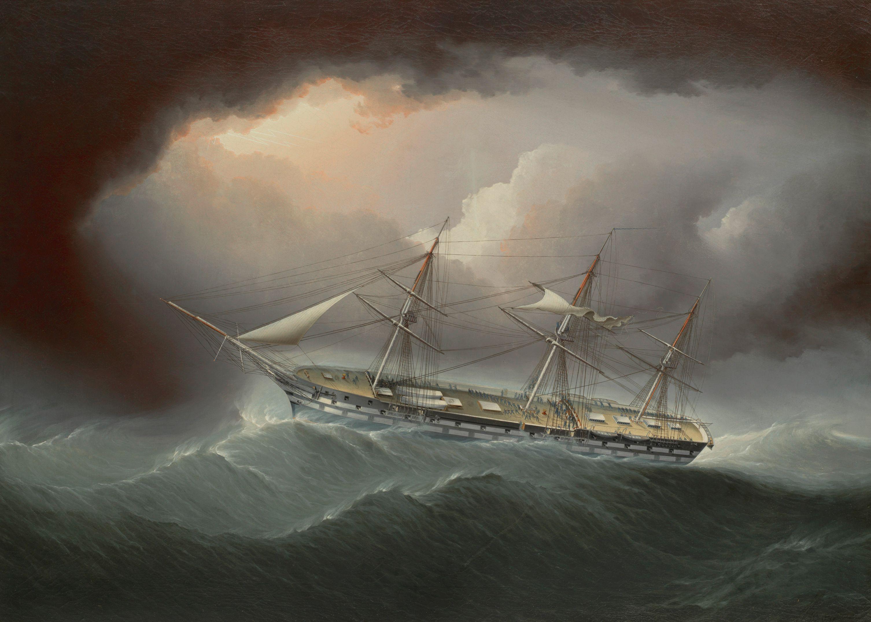 James Edward Buttersworth - Ship of the Line USS Ohio in Stormy Weather