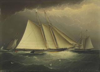 James Edward Buttersworth - Three Schooner Yachts Racing in a Squall