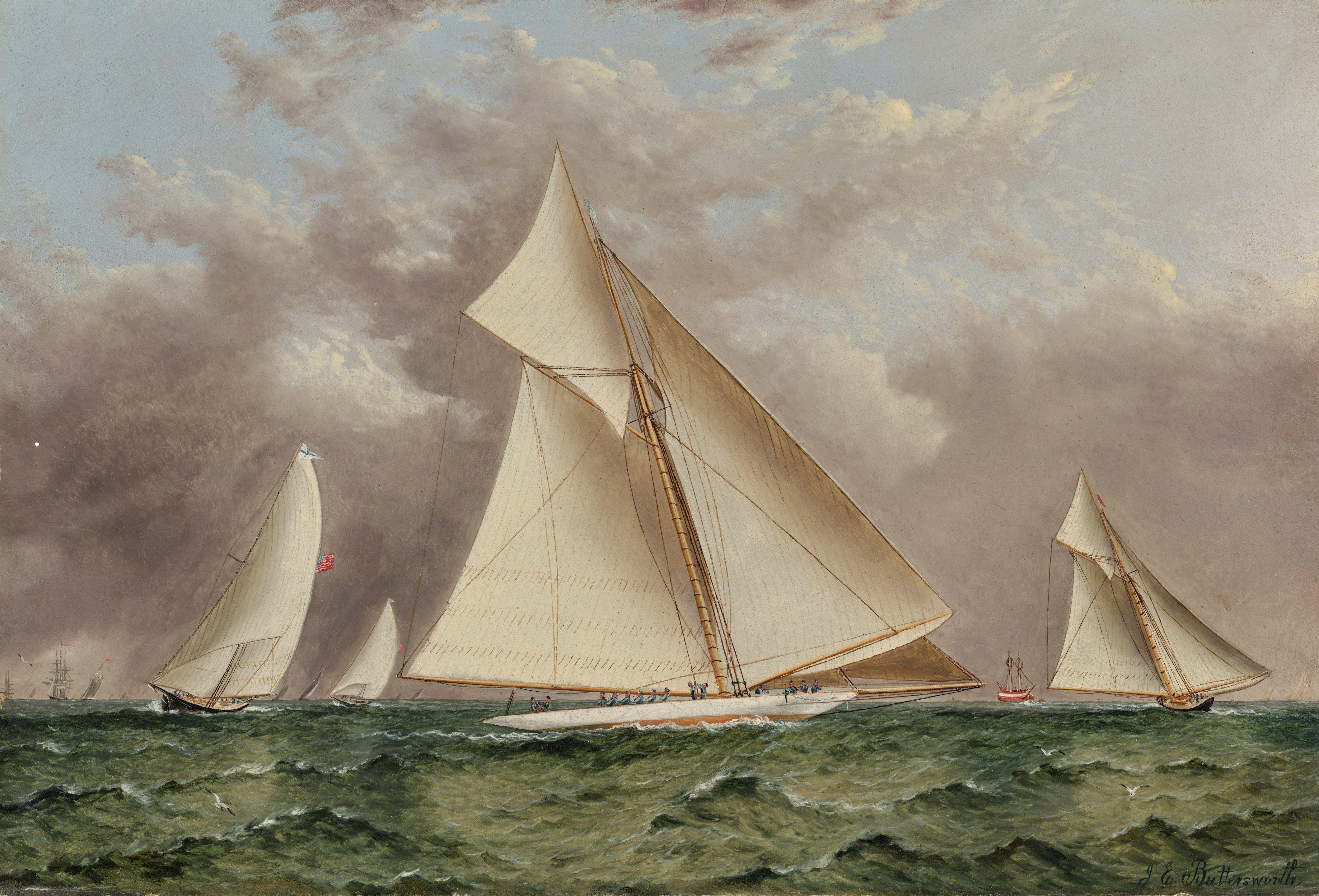 James Edward Buttersworth - Trials for Contenders for 1893 America\'s Cup Defense (Vigilant, Colonia, Jubilee and Pilgrim)