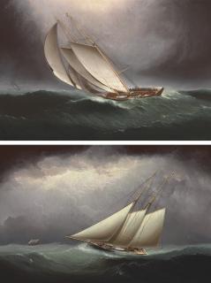 James Edward Buttersworth - Two Schooners Racing in Heavy Seas; and The Dauntless: A Pair of Works