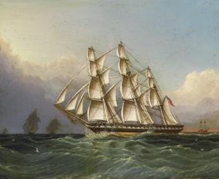 James Edward Buttersworth - U.S.S. Constitution (Old Ironsides) Off Sandy Hook (3 Master Forty Guns)