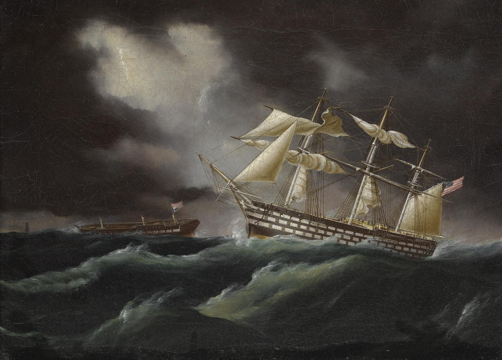 James Edward Buttersworth - United States Ship Of The Line Coming To The Aid Of Frigate In Distress (Ships In A Stormy Sea)