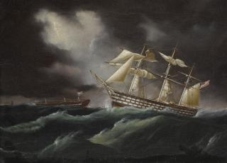 James Edward Buttersworth - United States Ship Of The Line Coming To The Aid Of Frigate In Distress (Ships In A Stormy Sea)