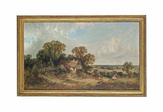 James Edwin Meadows - A cart on a country lane outside a cottage