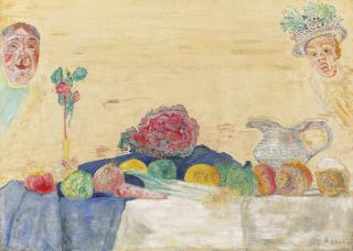 James Ensor - Chou rouge, fruits et masques