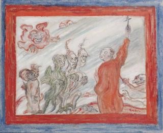 James Ensor - Diables Turlupinant Un Religieux