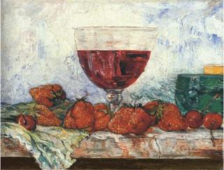 James Ensor - Verre de vin rouge, fraises et cerises