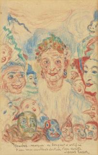 James Ensor - Vieille dame aux masques