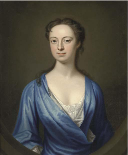 James Fellowes - Portrait of a lady, bust-length, in a blue dress, feigned oval