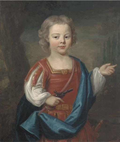 James Fellowes - Portrait of a young boy, three-quarter-length, in Roman costume, holding a pistol in his right hand