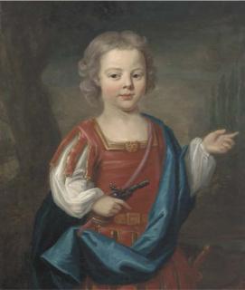 James Fellowes - Portrait of a young boy, three-quarter-length, in Roman costume, holding a pistol in his right hand