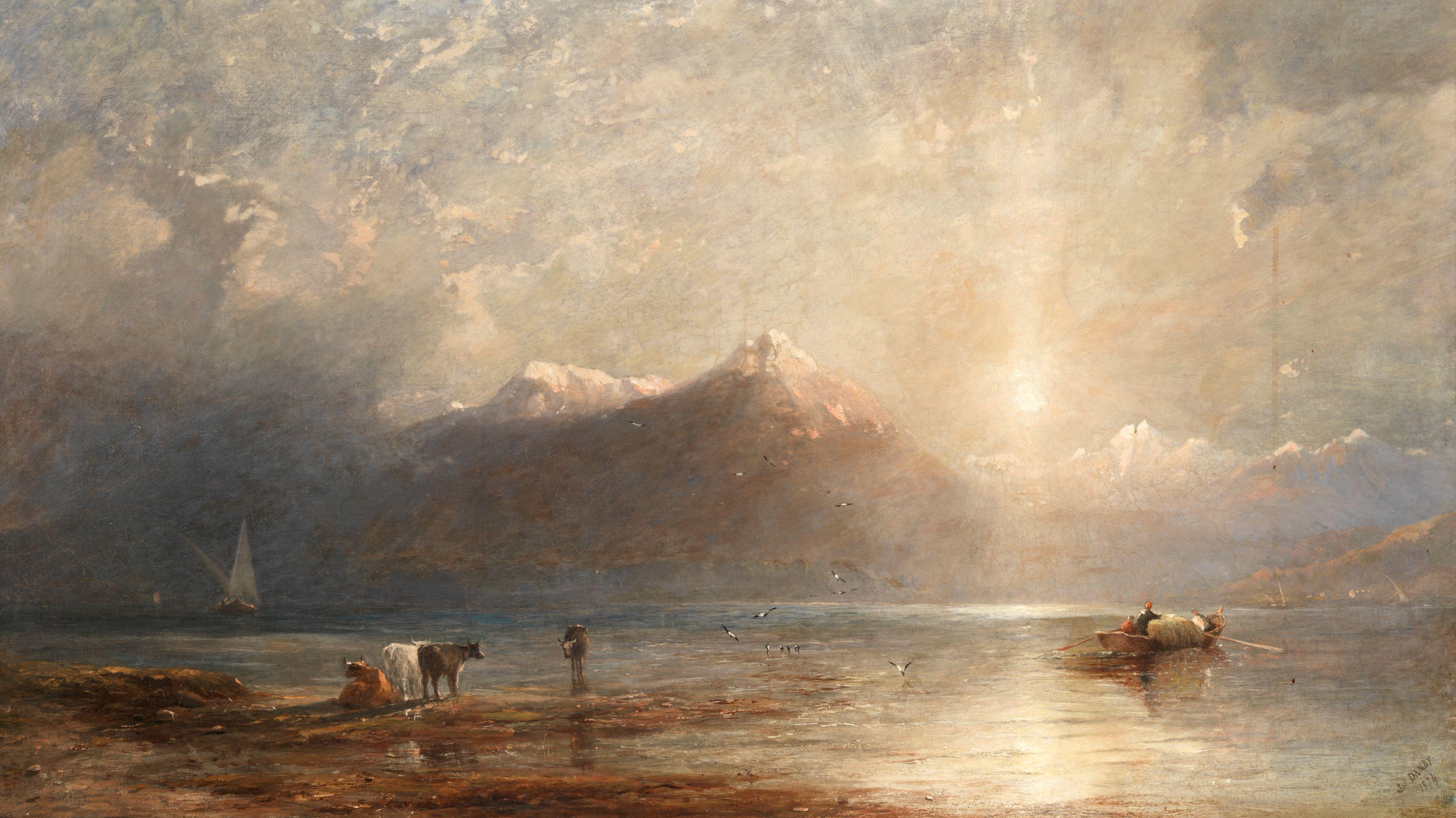 James Francis Danby - Loch scene with cattle and boats