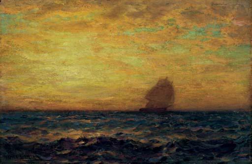 James Gale Tyler - A ship at sunset