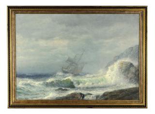 James Gale Tyler - A ship off a rocky coast in a storm