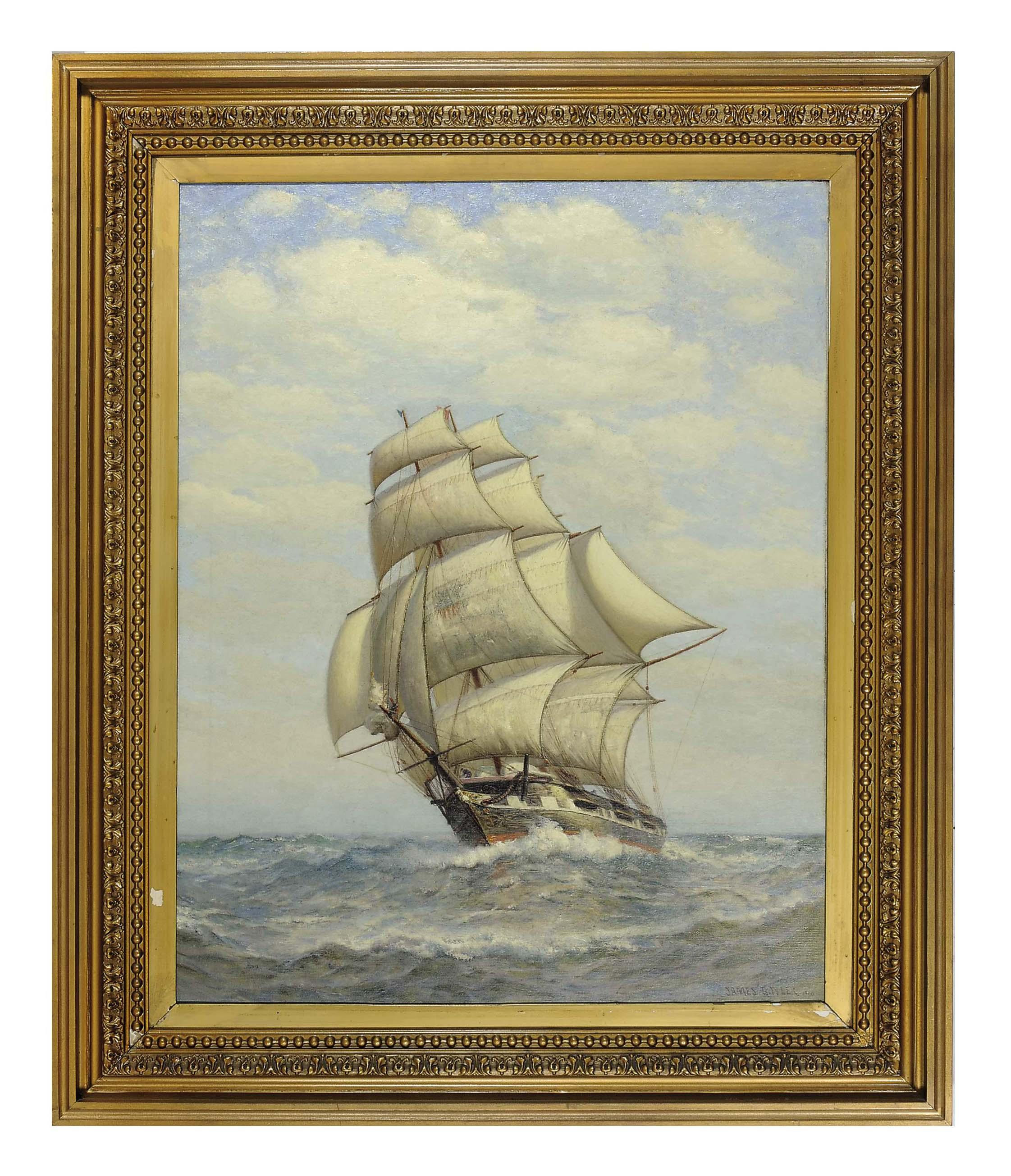 James Gale Tyler - A square rigged ship at sea