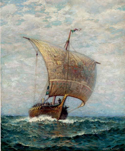 James Gale Tyler - A Viking ship at sea