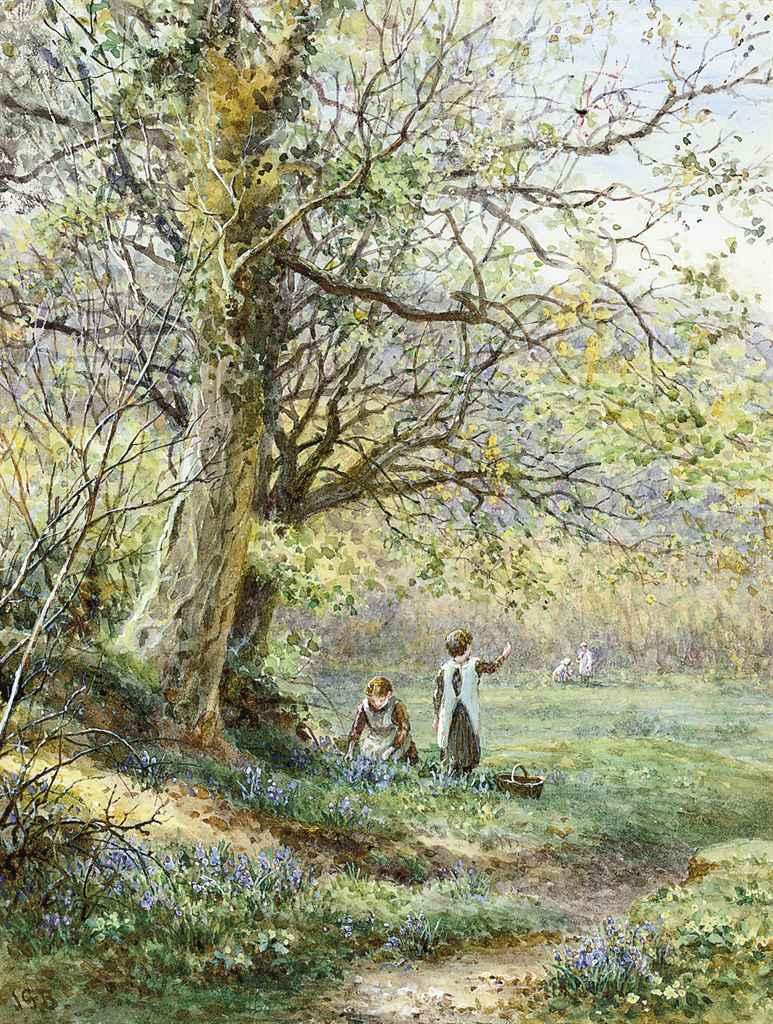 James George Bingley - Picking bluebells, Haslemere, Surrey