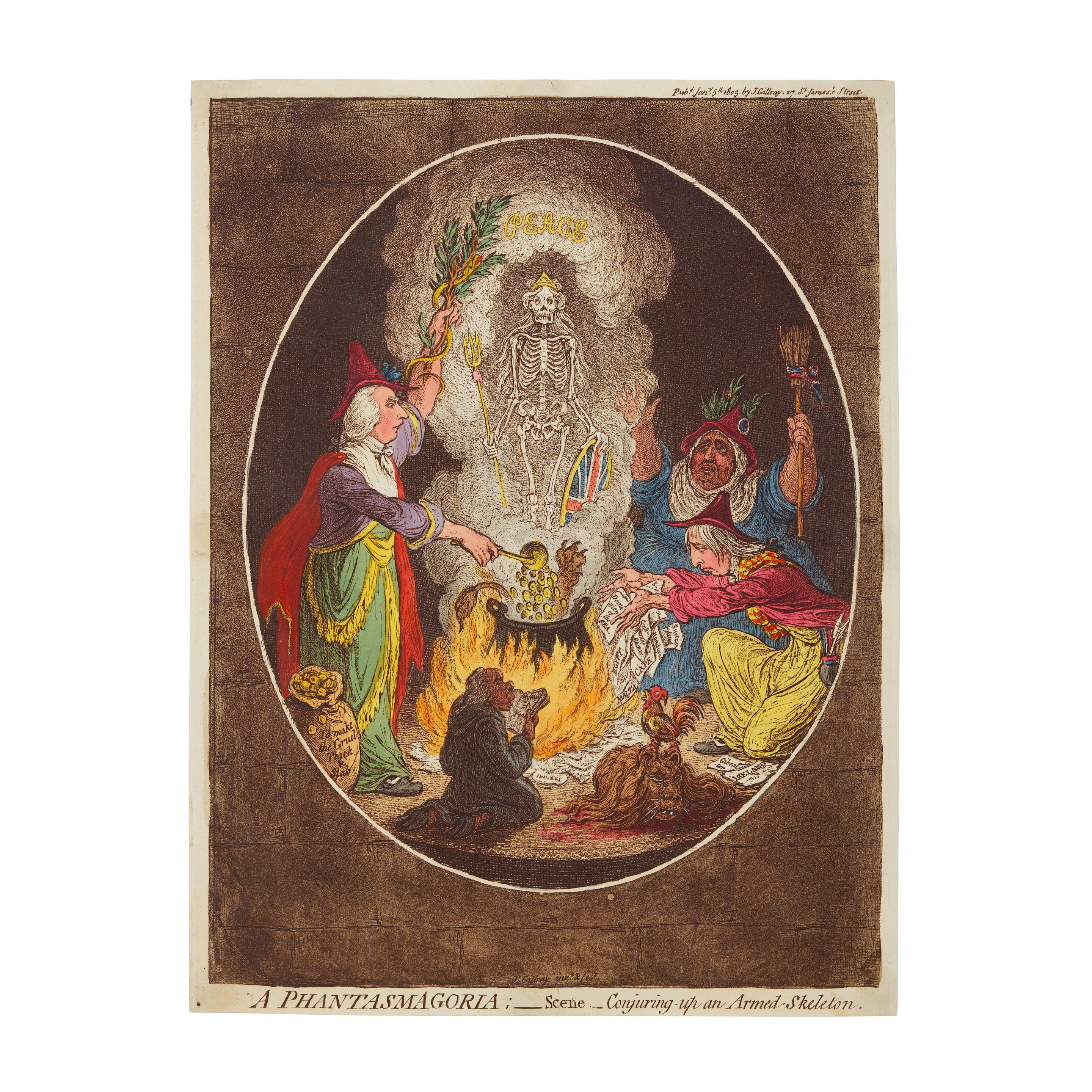 James Gillray - A Phantasmagoria: Scene - Conjuring Up an Armed Skeleton