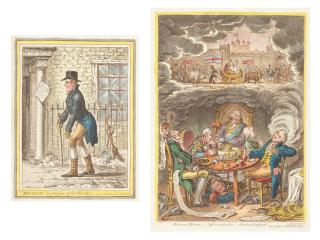 James Gillray - Maecenas, in pursuit of the Fine Arts.; Delicious Dreams!-Castles in the Air!-Glorious Prospects!-