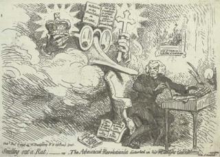 James Gillray - Smelling out a Rat; - or The Atheistical Revolutionist disturbed in his Midnight \