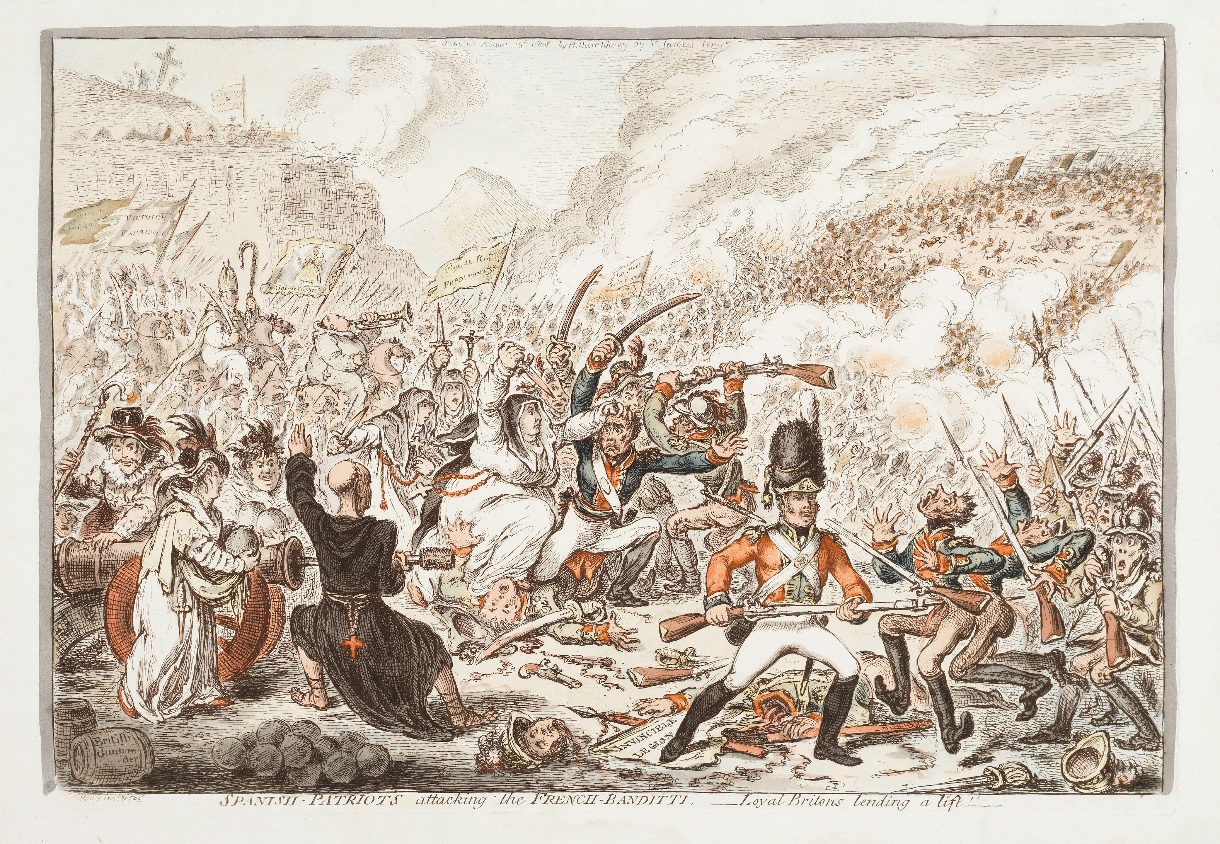 James Gillray - Spanish-Patriots attacking the French-Banditti.- Loyal Britons lending a lift