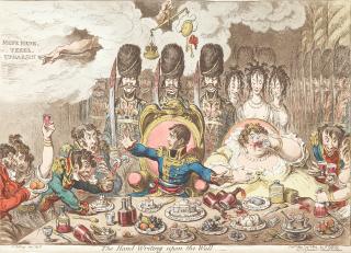 James Gillray - The Hand-Writing Upon The Wall; Gentle Emetic; Charming-Well Again