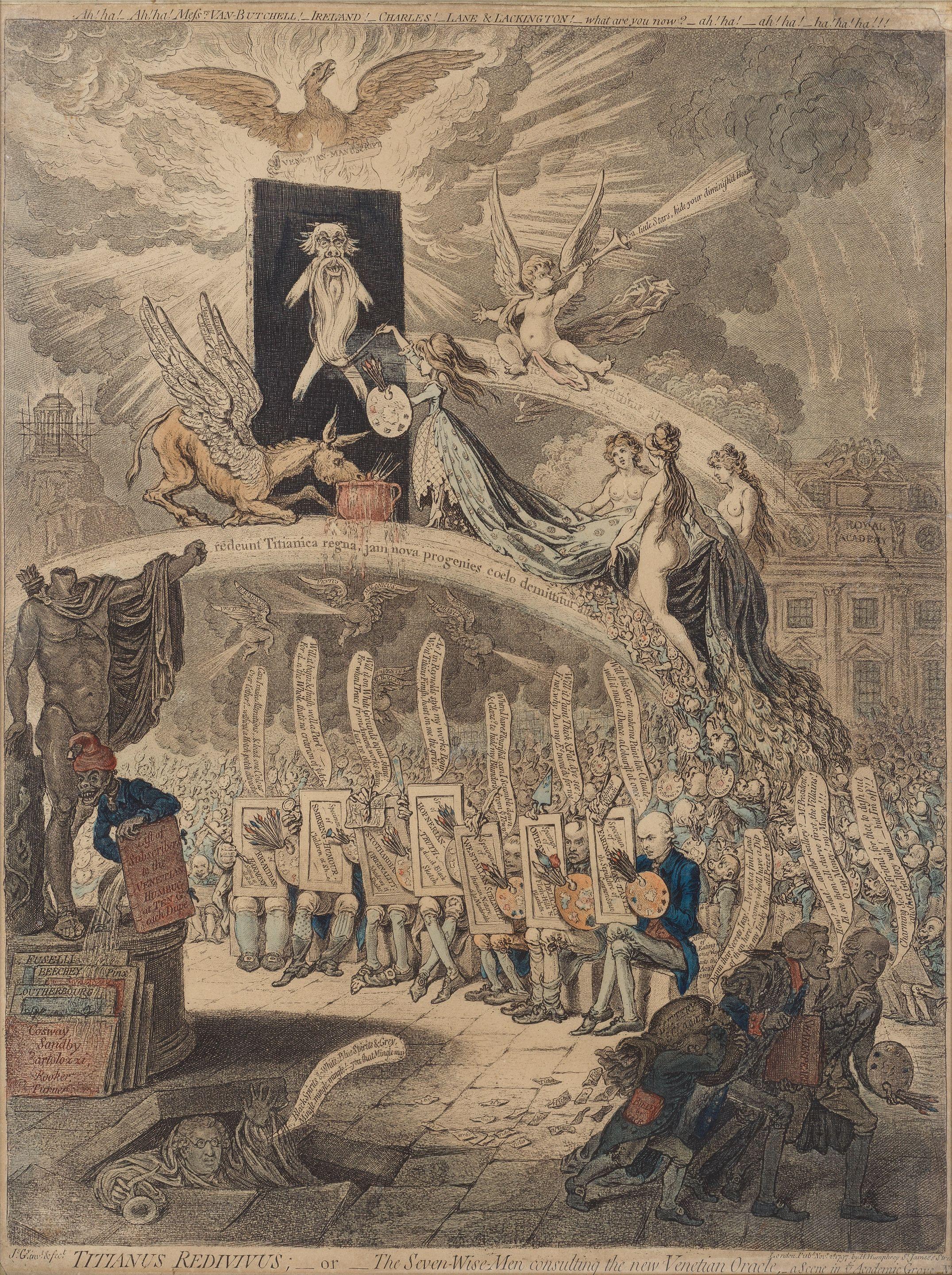 James Gillray - TITIANUS REDIVIVUS;__or__The Seven Wise Men consulting the new Venetian Oracle