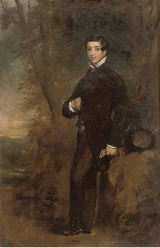 James Godsell Middleton - Portrait of Thomas Edward Fairfax, Full-Length, In A Black Coat, Holding Gloves In His Left Hand, In A Landscape