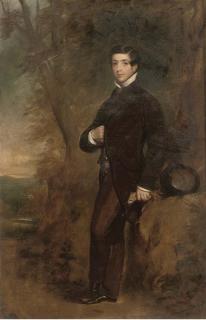 James Godsell Middleton - Portrait of Thomas Edward Fairfax, Full-Length, In A Black Coat, Holding Gloves In His Left Hand, In A Landscape