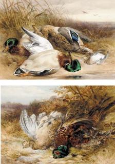 James Hardy Jnr. - A brace of pheasant on a bank; and Mallards and a woodcock