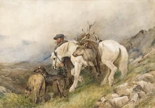 James Hardy, Jun. - A Highlander with deerhounds returning from a day\'s sport