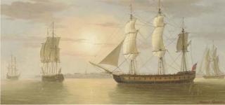 James Hardy - A naval engagement; and Shipping at sunset