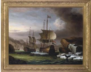 James Hardy - Battleships moored in a cove