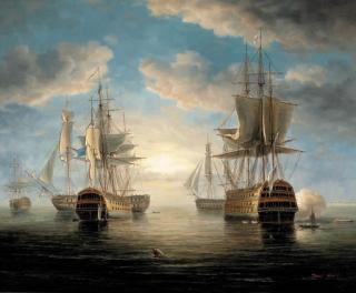 James Hardy - Nelson\'s flagships at anchor; and Bombarding a Scandinavian coastal fortress