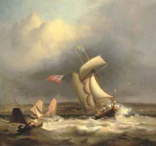 James Harris - A Topsail Schooner And Two Swansea Luggers Caught In A Sudden Squall Off The South Wales Coast, With Singleton Abbey Beyond