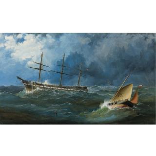 James Haughton Forrest - British A French Sailing Packet Riding Out A Storm Off Penzance