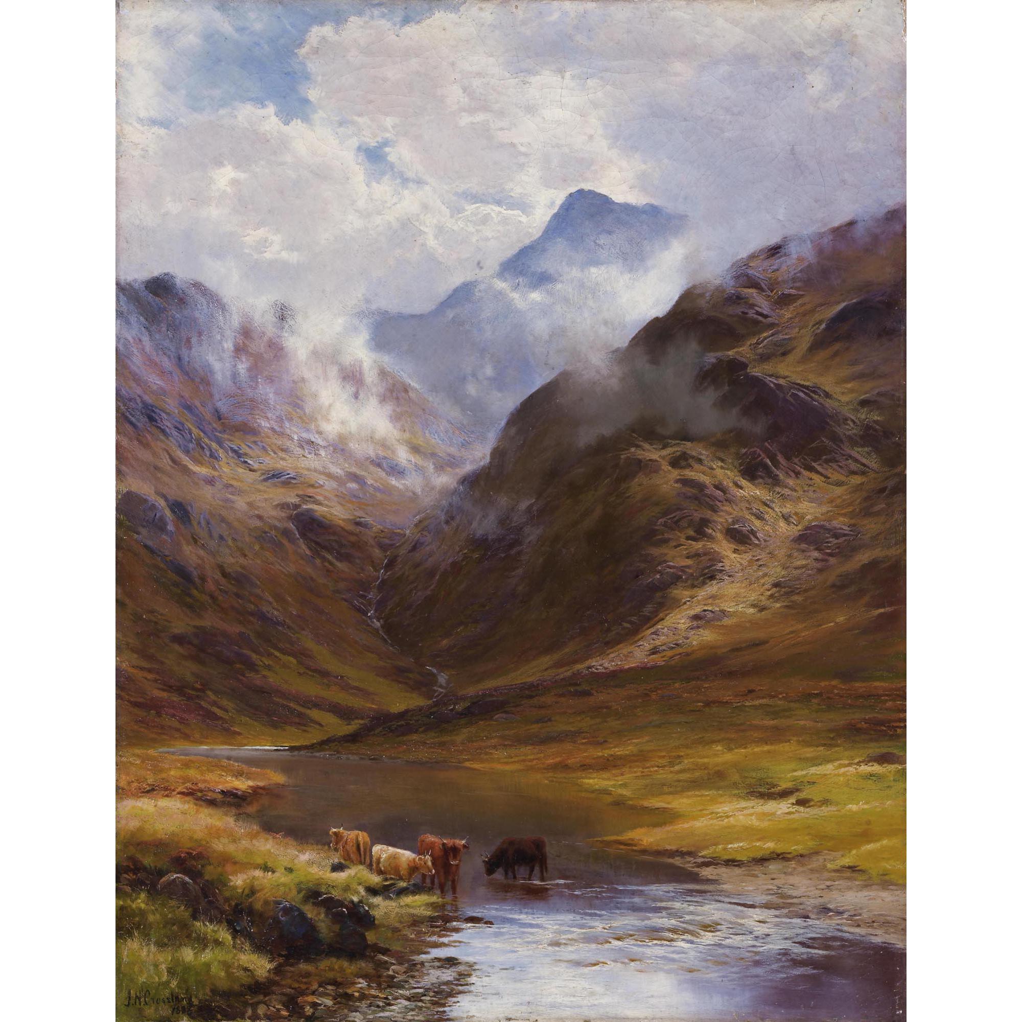 James Henry Crossland - Gebirgslandschaft Mit Kühen, 1888 Mountain Landscape With Cows, 1888