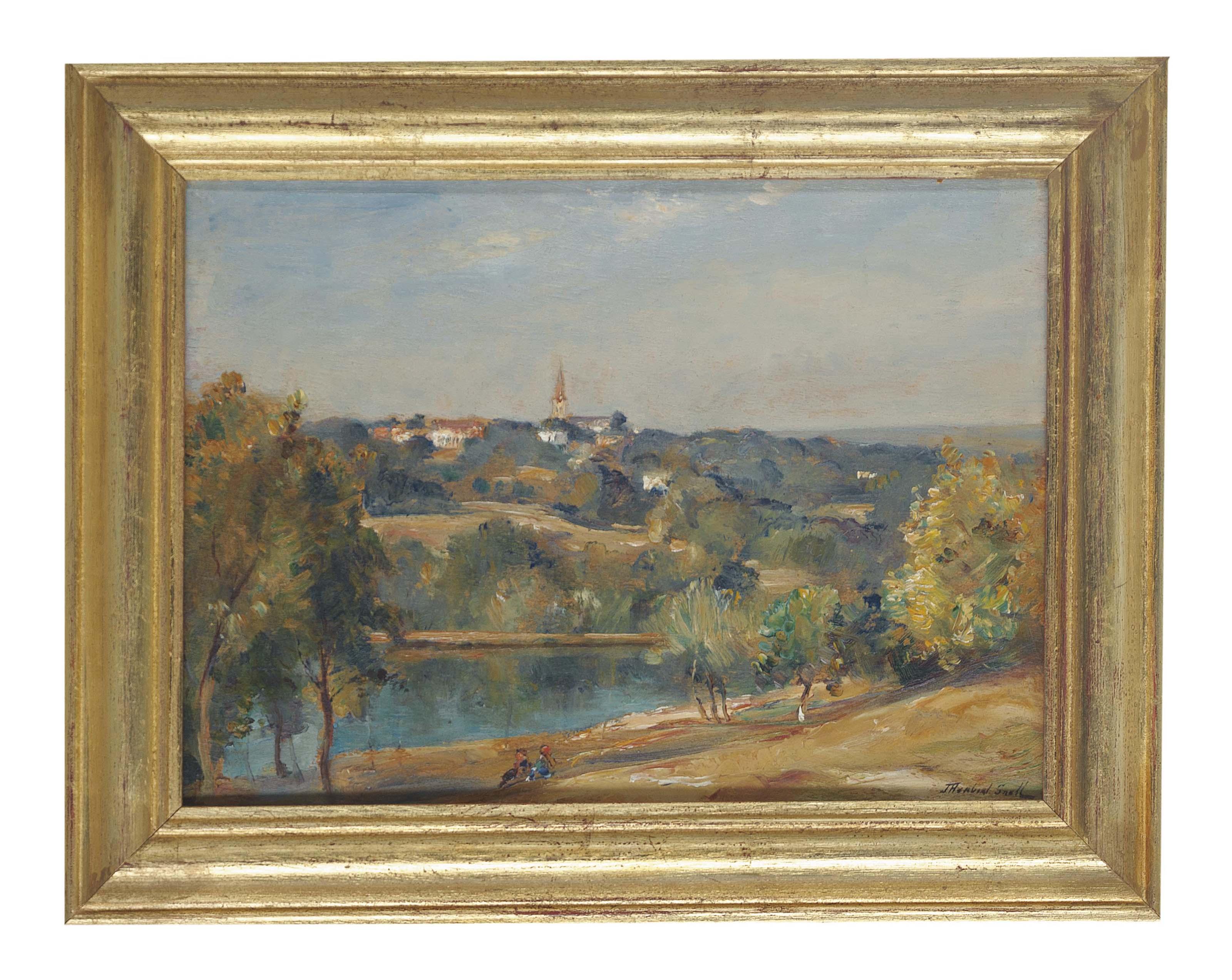 James Herbert Snell, R.O.I. - Highgate Church from the Vale Pond