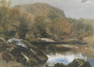 James Holland, O.W.S. - A wooded river landscape, Wales