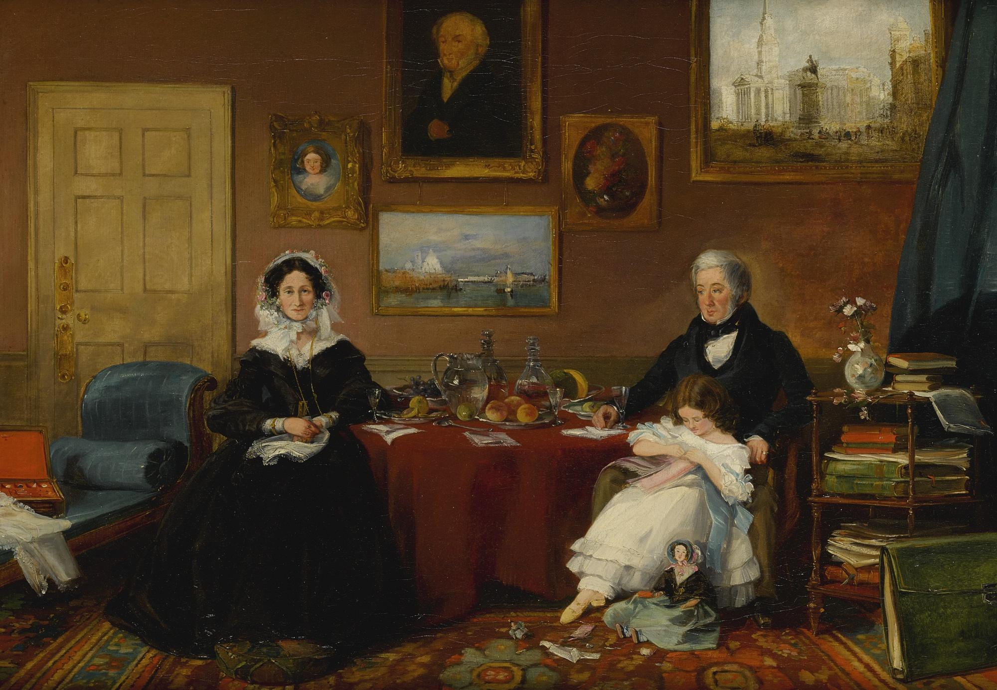 James Holland, O.W.S. - British portrait Of The Langford Family In Their Drawing Room