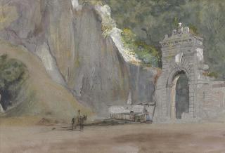 James Holland, O.W.S. - Figures before a stone archway, Ariccia, near Rome