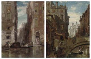 James Holland, R.W.S. - A Venetian Backwater; And Gondolas On A Venetian Canal