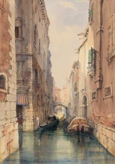 James Holland Rws - A canal scene, Venice