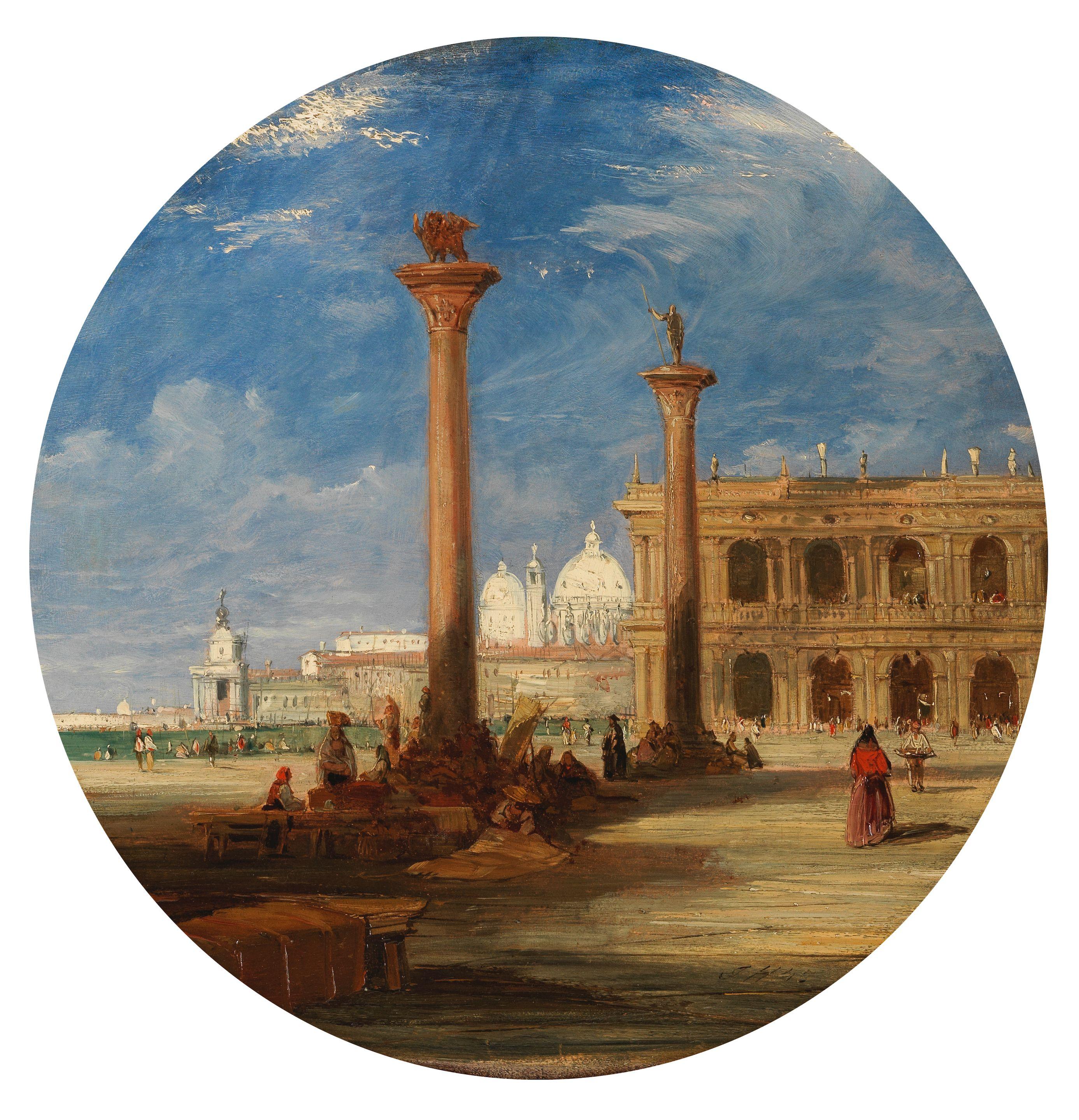 James Holland, RWS - The Dogana from the Piazzetta, Venice tondo 43.3 (17 1/16in) diameter.