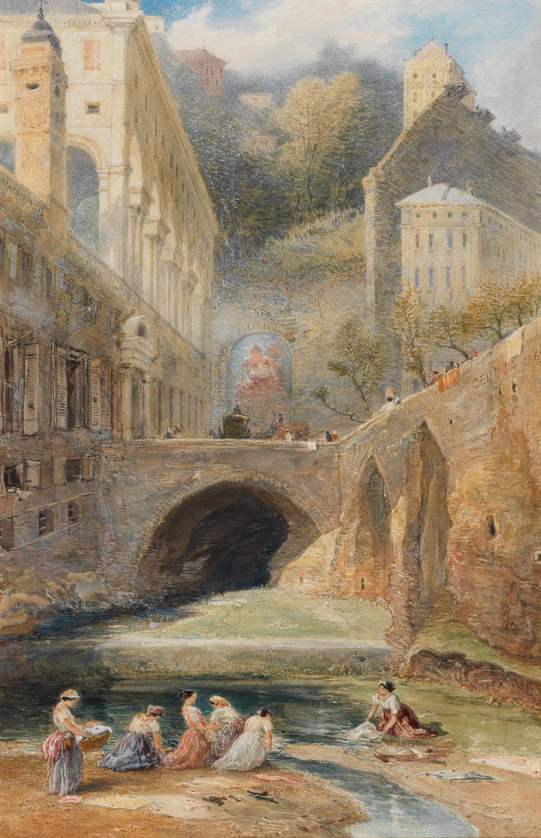 James Holland, RWS - Washerwomen beneath the fountain of Saint Hugo of Genoa, near the Palazzo Doria