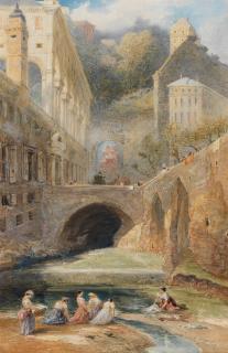 James Holland, RWS - Washerwomen beneath the fountain of Saint Hugo of Genoa, near the Palazzo Doria