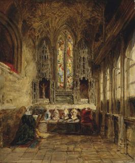 James Holland - A nun praying in a church interior