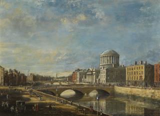 James Hore - The Four Courts, Dublin, From The Quay; The Phoenix Park In The Distance