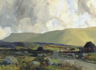 James Humbert Craig, R.H.A., R.U.A. - Landscape with peat stacks and turf cutters