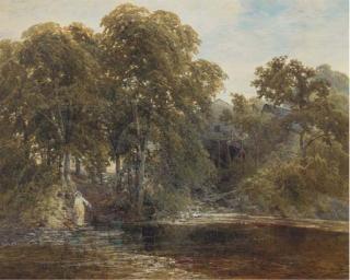 James Jackson Curnock - A watermill in a wooded landscape